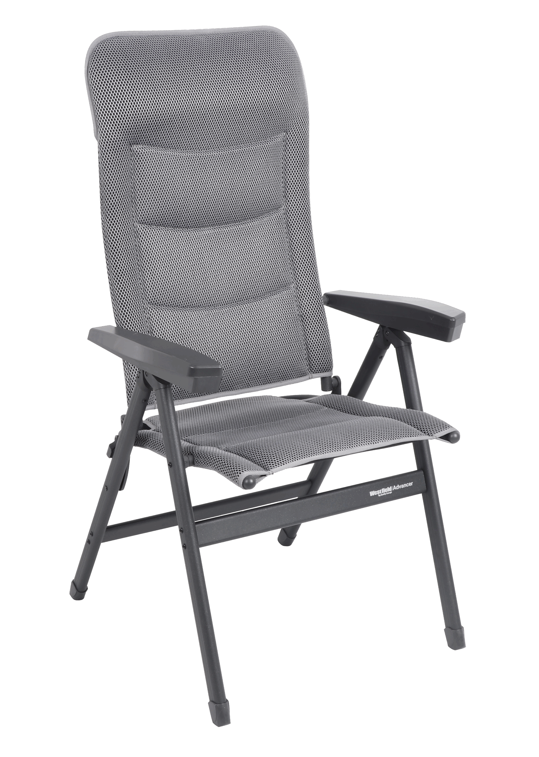 Grauer klappbarer Outdoor-Stuhl mit Armlehnen