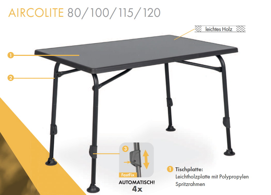 Klapptisch aus Leichtholz für Outdoor-Aktivitäten.