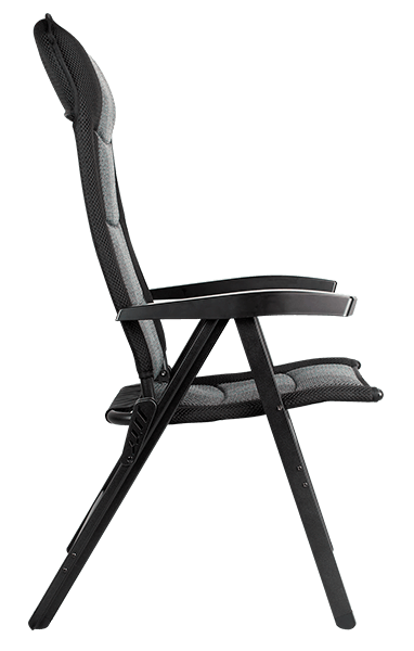 Schwarzer Klappstuhl seitliche Ansicht ergonomisches Design