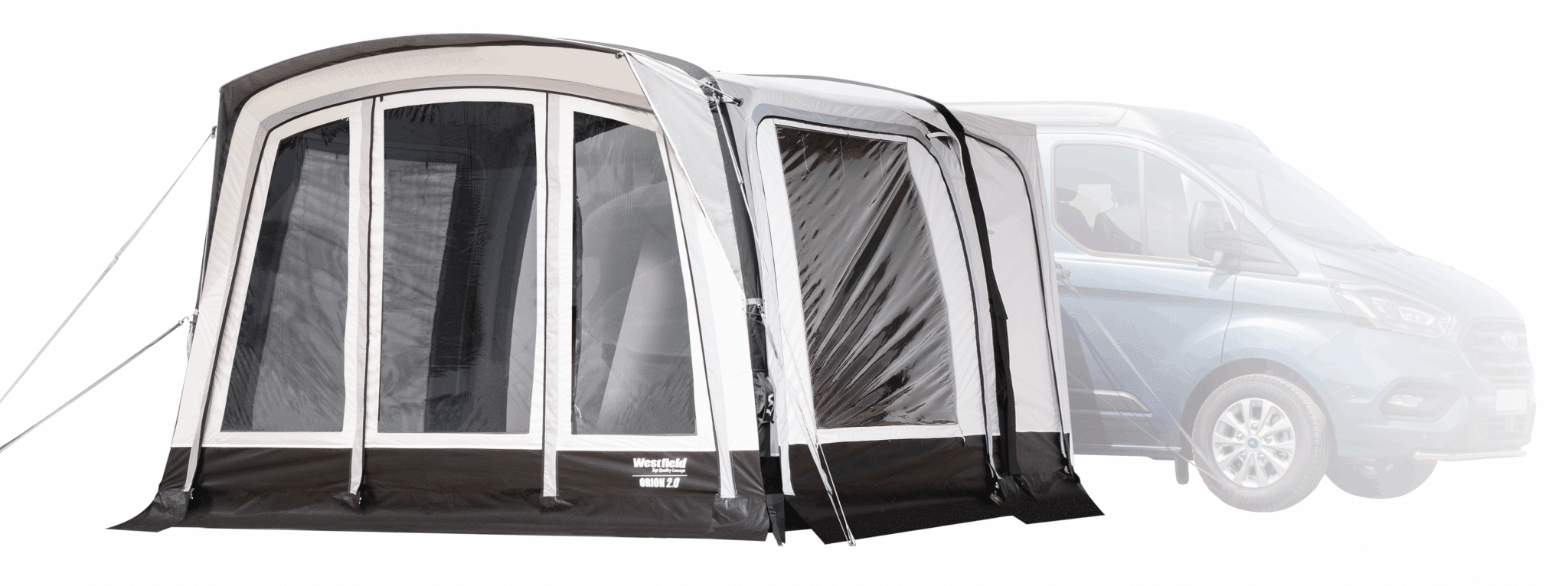 Campingzelt am Lieferwagen befestigt