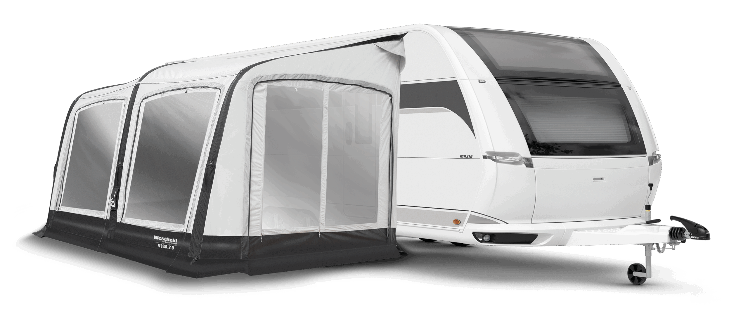 Wohnwagen mit Vorzelt, weißes Design