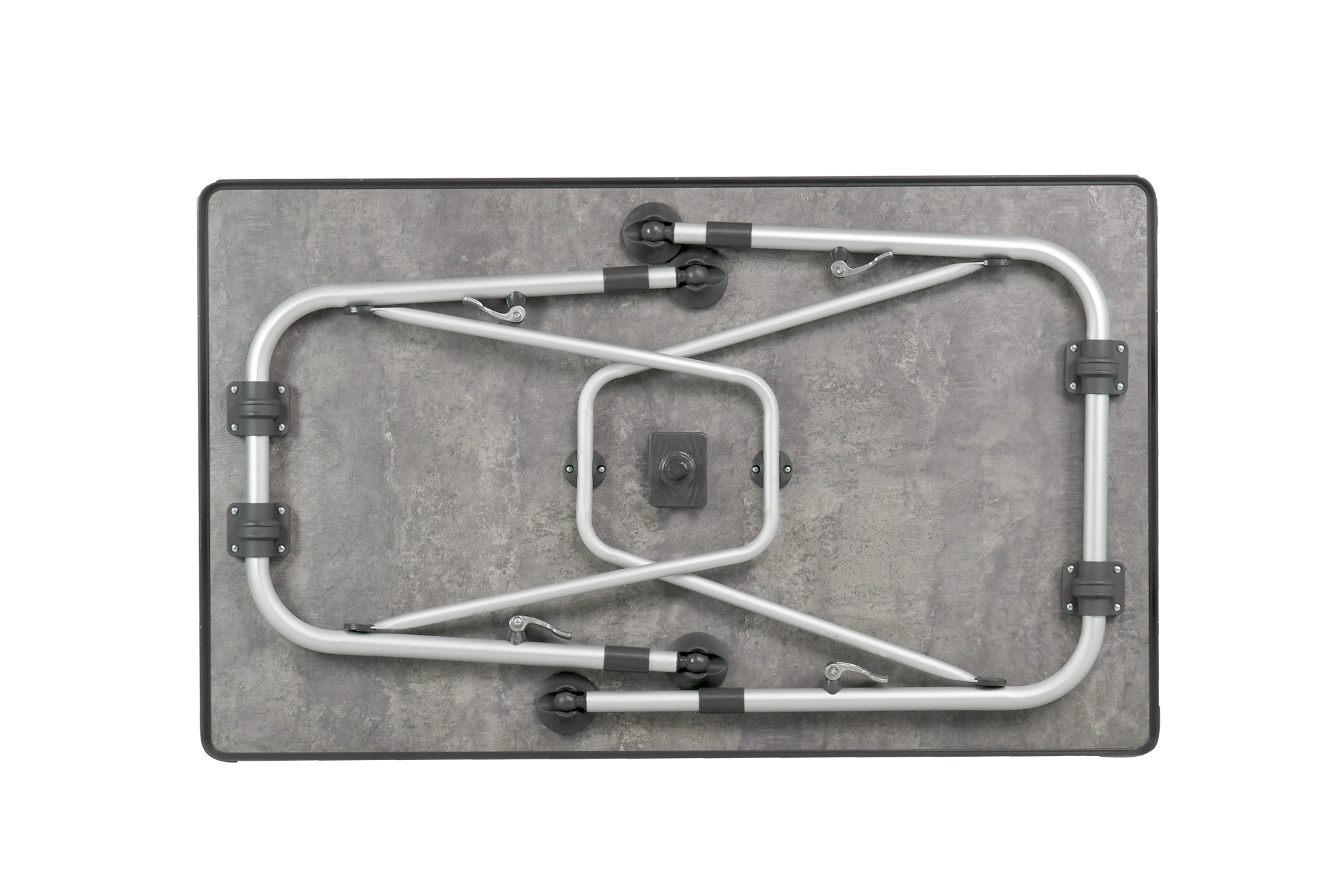 Unterseite eines zusammengeklappten Klapptisches