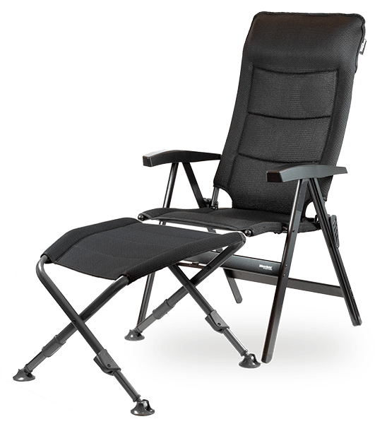 Verstellbarer schwarzer Liegestuhl mit Fußstütze