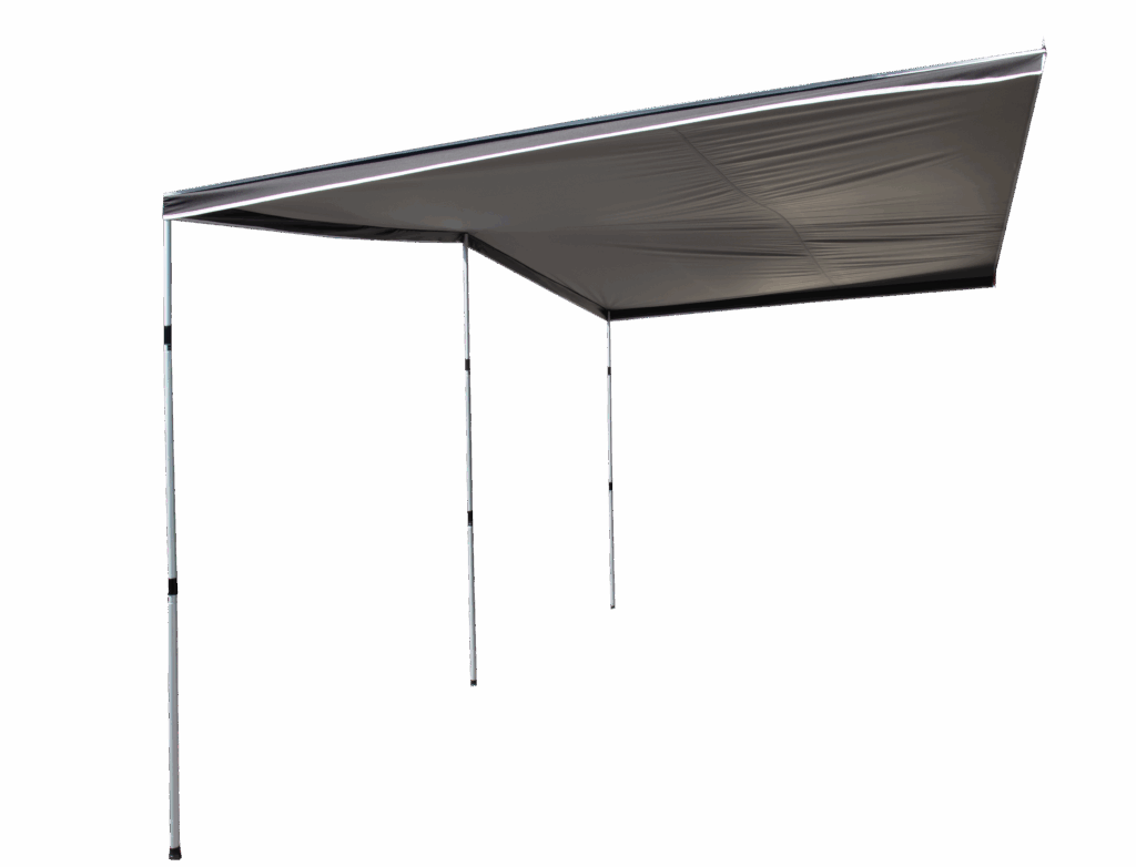 Silbernes Sonnensegel mit Stützstangen