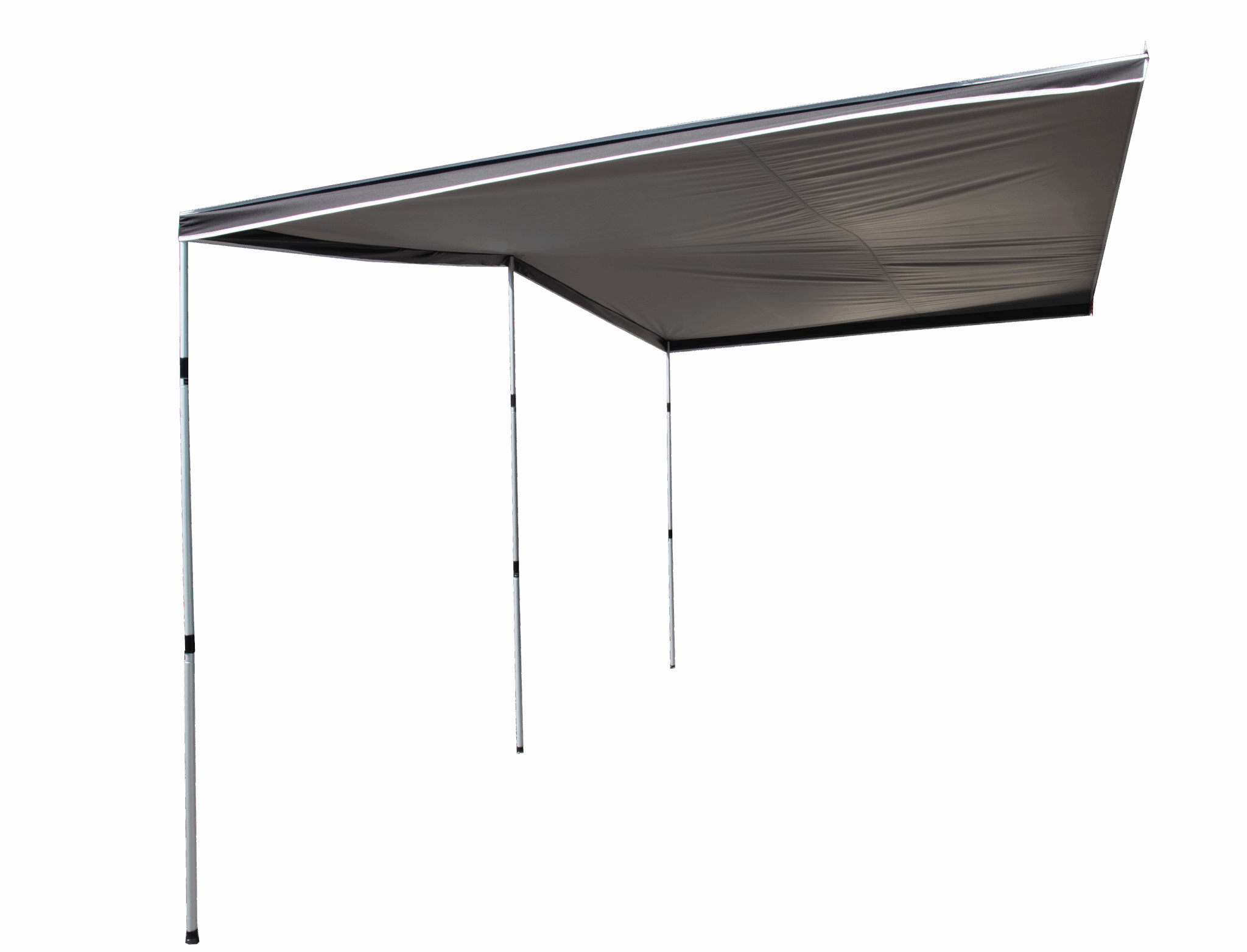 Silbernes Sonnensegel mit Stützstangen