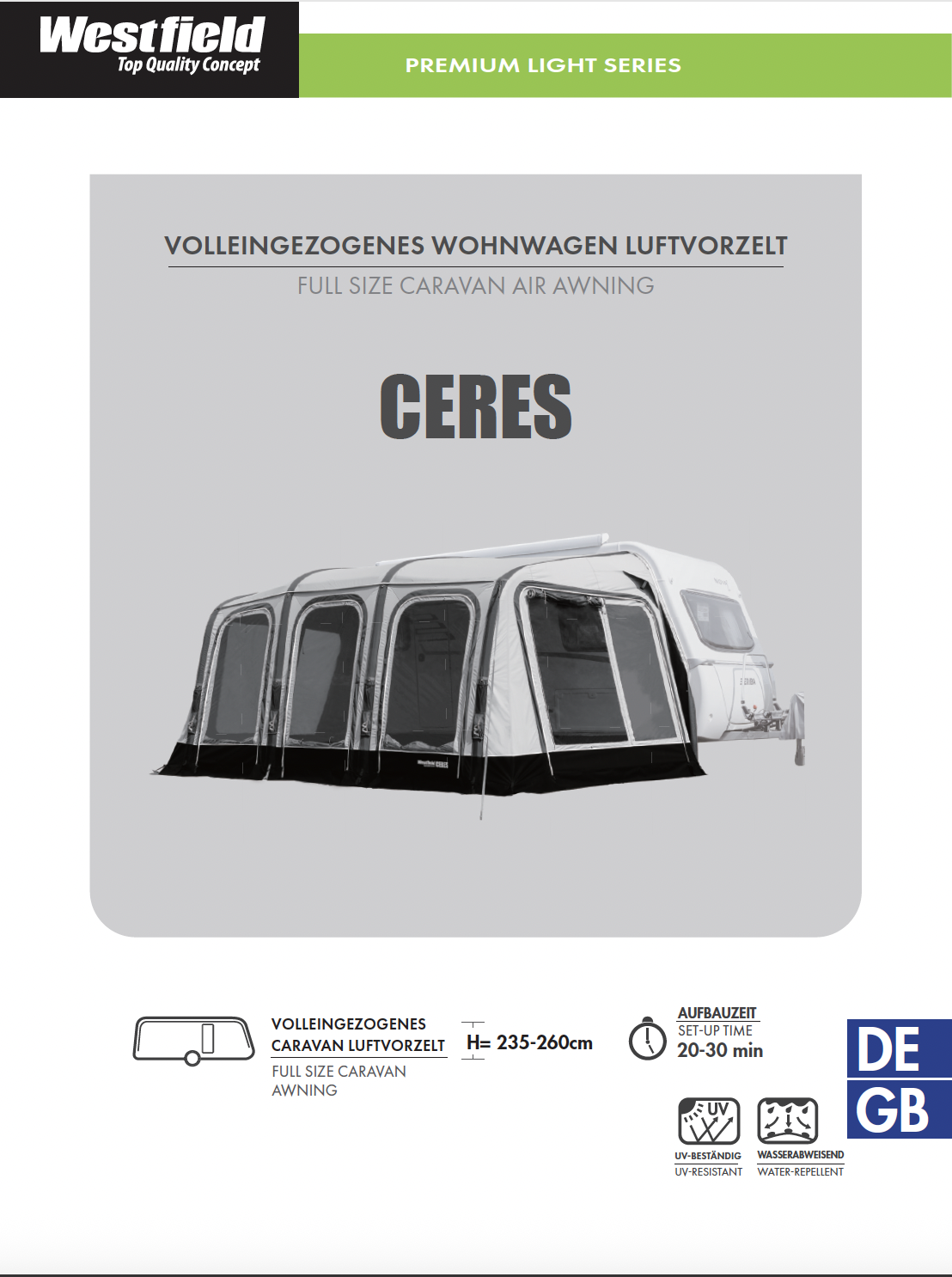 Westfield Ceres Wohnwagen Luftvorzelt, wasserdicht, UV-beständig