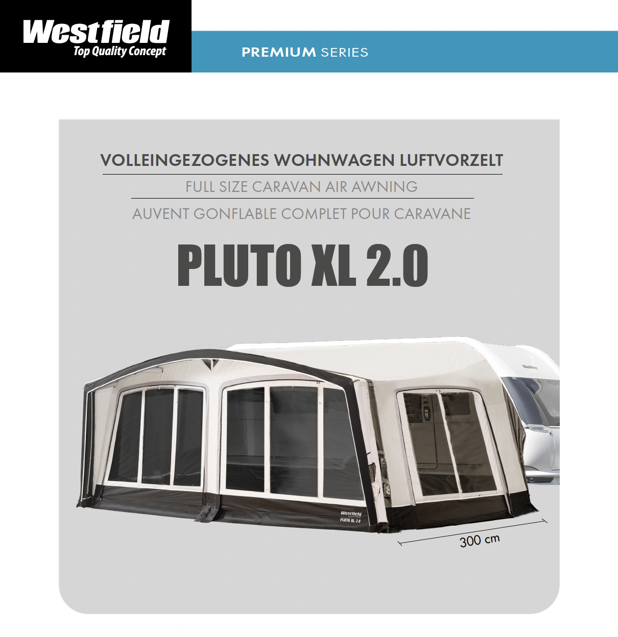 Vollintegriertes Wohnwagen-Luftvorzelt Pluto XL 2.0