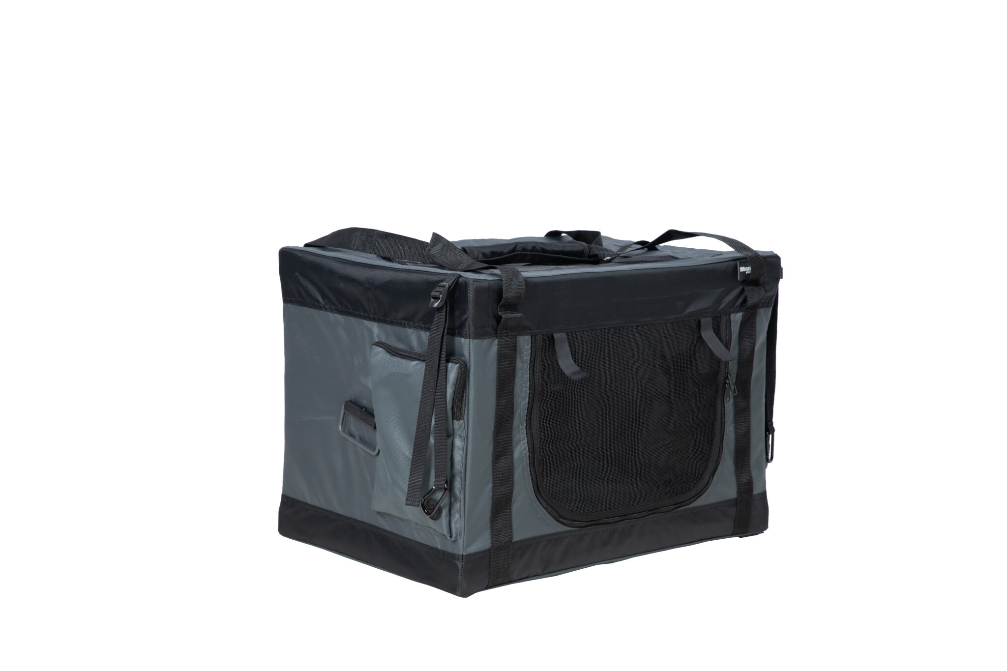 Graue faltbare Transportbox mit Netzfenster