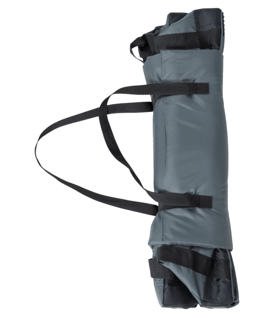 Zusammengefaltete graue Tragetasche mit Griffen